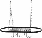 Sorbus® Pot and Pan Rack for Ceiling with Hooks — Decorative Oval Mounted Storage Rack — Multi-Purpose Organizer for Home, Restaurant, Kitchen Cookware, Utensils, Books, Household (Hanging Black)
