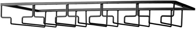 Wine Glass Rack - Under Cabinet Stemware Wine Glass Holder Glasses Storage Hanger 1 Pack Metal Organizer for Bar Kitchen 5 Rows Black
