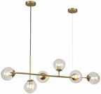 KCO Lighting Globe Linear Chandelier 6 Light Amber Glass Pendant Light Fixture Gold Kitchen Island Lighting Long Brass Sputnik Chandelier Dining Room Light Fixtures Over Table