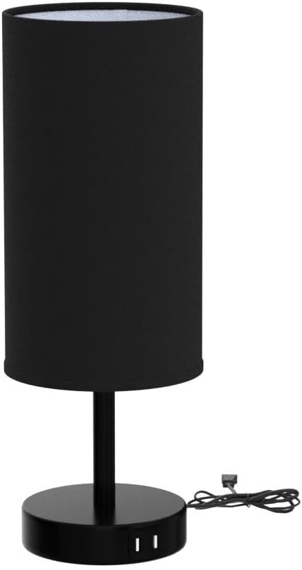 Yarra-Decor Bedside Lamp with USB Port - Touch Control Table Lamp for Bedroom 3 Way Dimmable Nightstand Lamp with Round Black Fabric Shade for Living Room, Dorm, Home Office (LED Bulb Included)