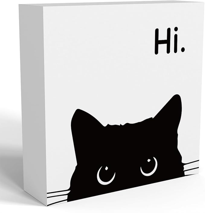 Black Cat Desk Decor, Office Decorations for Work, Cat Lover Gifts for Women, Cat Gifts for Girls, Cat Lover Gifts, Wooden Box Decor Sign for Home Farmhouse Living Room Bedroom Bathroom Classroom Gym