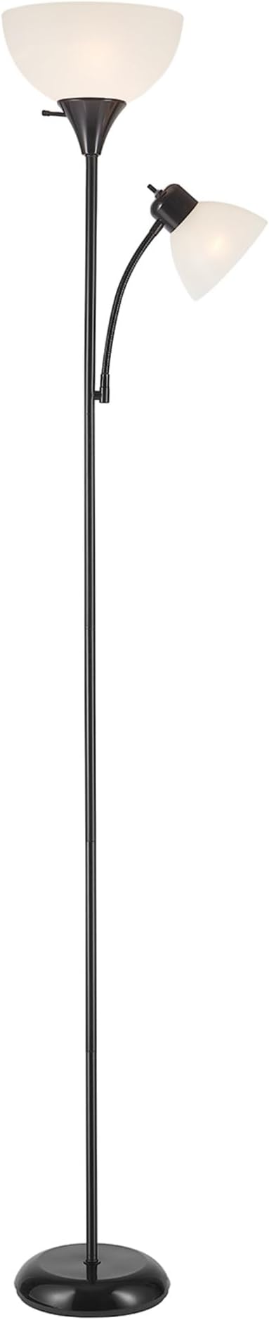 GLOBE Electric 67135 72" Torchiere Floor Lamp and Adjustable Reading Light, Matte Black, Frosted Shade, Dual Rotary Switch, 3-Step Dimming, Modern Lighting for Living Room or Office