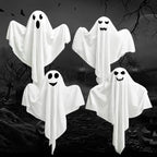 4 Pack Halloween Hanging Ghosts with LED Lights, 27.5 Inch Light Up Ghost Decorations for Indoor Outdoor, Lawn Yard Tree Hanging Halloween Ornaments, Spooky Lighted Party Supplies