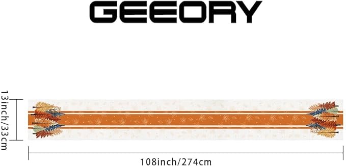 GEEORY Fall Watercolor Trees & Maple Leaves Striped Table Runner 13x108 Inch, Rustic Farmhouse Autumn Thanksgiving Decor for Kitchen, Dining, Indoor/Outdoor Holiday Dinner Party Orange GT157-108