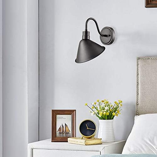 DIRYZON Industrial Gooseneck Wall Sconces Antique Black Barn Light for Kitchen Sink Patio Porch Set of 2