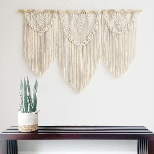 guzhiou large macrame wall hanging - Boho Tapestry Macrame Wall Decor Art- Chic Bohemian Handmade Woven Tapestry Home Decoration for Bedroom Living Room Apartment Wedding Party - 43"x32" (Beige-Leaf)
