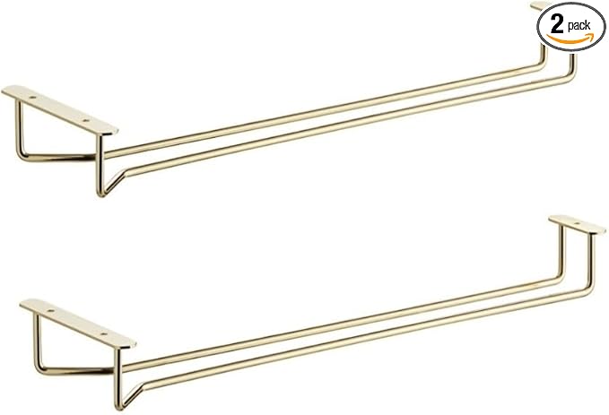 Soro Essentials- 16" Glass Hanging Stemware Rack Brass Plated Set of 2- Wine Glass Hangers Under Shelf Cabinet Wire Wine Holder Storage Hanger for Cabinet Kitchen Bar or Home