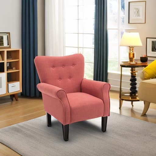 BELLEZE Modern Accent Chair for Living Room, High Back Armchair with Wooden Legs, Upholstered Wingback Side Chair Padded Armrest Single Sofa Club Chair for Living Room, Bedroom - Allston (Brick)