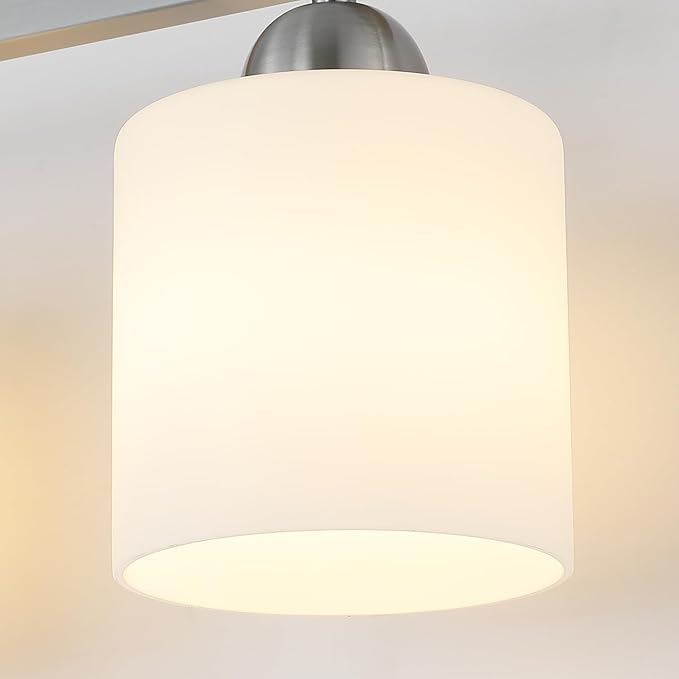 Stainless Steel Milk Glass Vanity Lights for Bathroom, 4 Light Brushed Nickel Bathroom Light Fixtures Over Mirror, Ceramic E26 Sockets Wall Mounted
