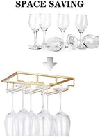 Wine Glass Rack - Under Cabinet Stemware Wine Glass Holder Glasses Storage Hanger Metal Organizer for Bar Kitchen Gold
