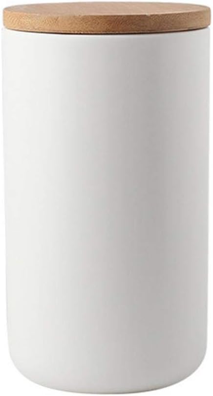 Ceramic Food Storage Jar Canister Modern Design Food Canisters with Airtight Seal Bamboo Lid, Loose Tea Coffee Spice Nuts Snacks Storage Jar Canister (White 33.81oz/1000ml)