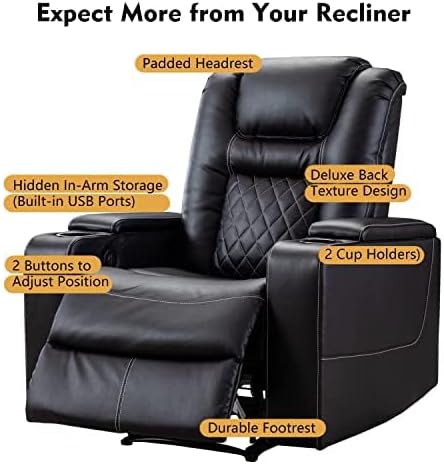 CANMOV Electric Power Recliner Chair Set of 2, Breathable Leather Home Theater Seating with Hidden Arm Storage, Power Recliner Chair for Living Room with USB Ports and Cup Holders,Black