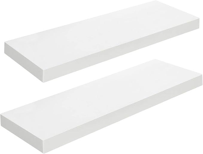 HOOBRO Floating Shelves for Wall, Wall Mounted Shelf Set of 2, 23.6" Hanging Shelf with Invisible Brackets, for Wall in Bathroom, Bedroom, Toilet, Kitchen, Living Room, Office, White WT60BJ01