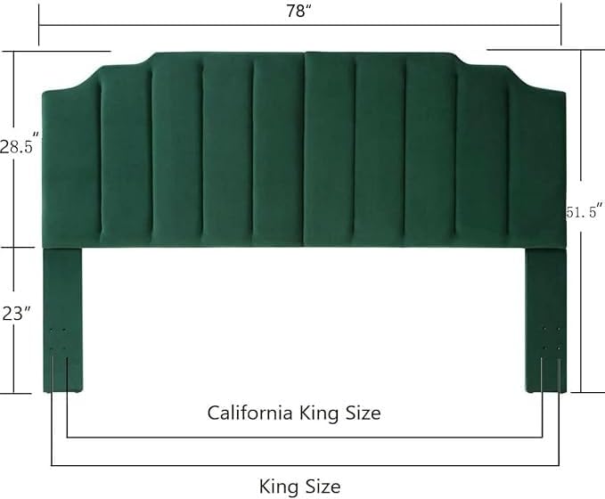 24KF Jade Velvet Tufted King Upholstered Headboard, Modern Vertical Channel Design California King Headboard with Stepped Silhouette Top Edge,Jade
