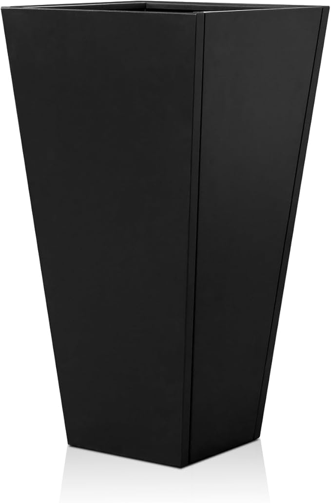 Tall Black Planter Tapered Metal Modern Flower Plant Pot Black Square Galvanized Steel Planter 30In Indoor Outdoor for Front Porch Garden Patio Grande Plant Tree Commercial Residential Heavy Duty