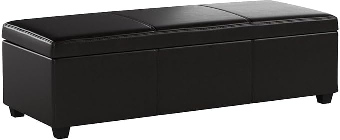 BELLEZE 47 Inch Storage Ottoman, Faux Leather Storage Bench Bedroom Bench with Safety Close Hinge, Ottoman with Storage for Living Room, Entryway, Hallway, Foot Rest, Support 300lbs - Brown