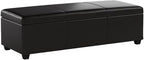 BELLEZE 47 Inch Storage Ottoman, Faux Leather Storage Bench Bedroom Bench with Safety Close Hinge, Ottoman with Storage for Living Room, Entryway, Hallway, Foot Rest, Support 300lbs - Brown