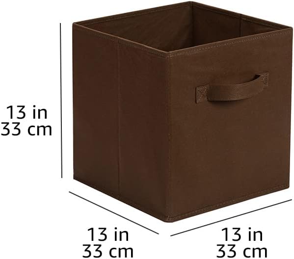 Amazon Basics Cube Organizer Storage Bins Handles, Collapsible Fabric, Pack of 6, 13"x13"x13", Brown