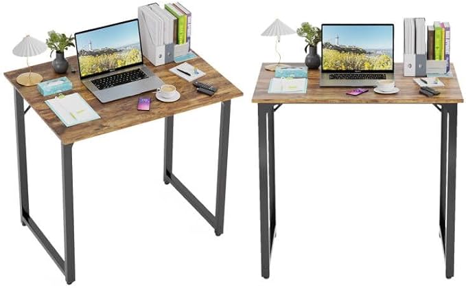 PayLessHere | 32 Inch Computer Desk | Brown | Office Desk with Metal Frame, Adjustable Feet | Water-Resistant, Scratchproof Surface | Sturdy Writing Table for Home Office or Study | Pack of 2