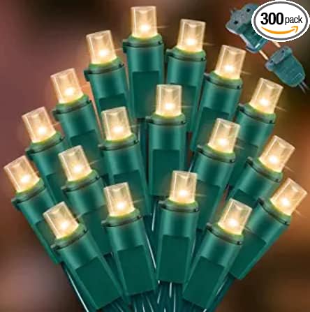 Warm White Wide Angle LED String Lights, 64.8 Ft 300 Count, Pack of 3 Strands 21.9 Ft 100 Lights UL Certified Commercial Grade Green Wire 5mm Holiday String Light