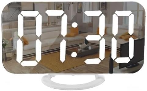 SZELAM Digital Clock Large Display, LED Electric Alarm Clocks Mirror Surface for Makeup with Diming Mode, 3 Levels Brightness, Dual USB Ports Modern Decoration for Home Bedroom Decor-White (001)