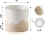 Nihow Ceramic Plant Pot: 6 Inch Planter with Drainage Hole & Saucer for Indoor & Outdoor Plants - Cylinder Round Flower Pot for Succulent/Herbs/Violets - White & Nature