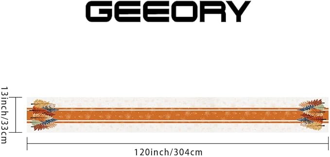 GEEORY Fall Watercolor Trees & Maple Leaves Striped Table Runner 13x120 Inch, Rustic Farmhouse Autumn Thanksgiving Decor for Kitchen, Dining, Indoor/Outdoor Holiday Dinner Party Orange GT157-120