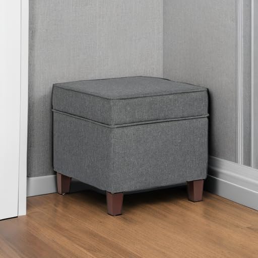 Adeco Chest and Footrest-Square Seat Storage Bench Ottoman, Gray