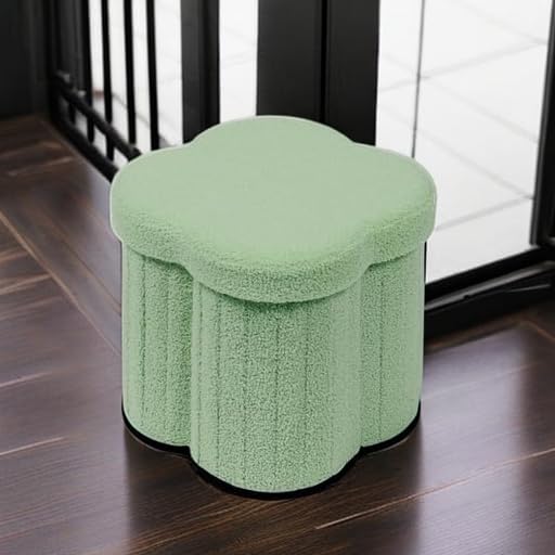 B FSOBEIIALEO Storage Ottoman Cube, Flowers Shaped Ottomans with Storage Foot Stool Footrest for Lving Room, Boucle Ottoman Seat for Dorm Room,Faux Teddy Fur, Green 12.6"x12.6"x12.6"