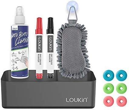 LOUKin Magnetic and Adhesive Marker Holder, Dry Erase Accessory Tray Set (Includes 1 Eraser, 1 Cleaner, 2 Dry Erase Markers and 6 Magnets), Ideal for Office, School or Home Use.