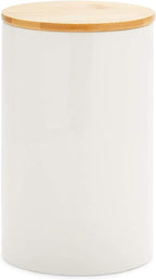 Farmlyn Creek Set of 3 White Ceramic Canisters with Airtight Wooden Bmaboo Lids - Kitchen Counter Containers - Food Storage Jars for Storing Sugar, Coffee, Snacks and Other Dry Goods (3 Sizes)