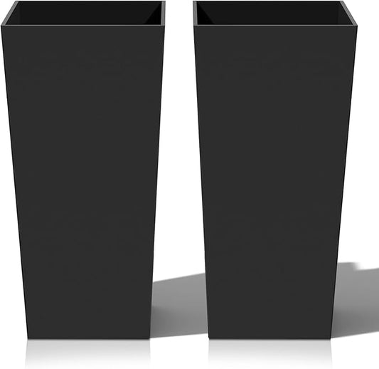 Tall Planters for Outdoor Plants, Large Resin Flower Pots for Garden, Front Porch, Patio, Indoor - Set of 2 (Black, 27.5 inch - 2 Pack)