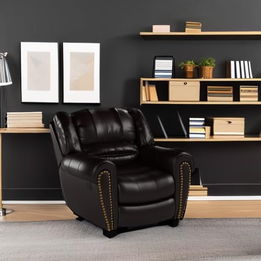 CANMOV Leather Recliner Chair, Classic and Traditional Manual Recliner Chair with Comfortable Arms and Back Single Sofa for Living Room, Brown