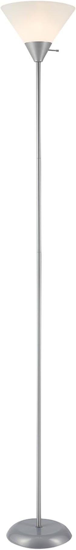 GLOBE Electric 677150 Elliott 72" Floor Lamp, Silver, White Plastic Shade, On/Off Rotary Switch on Shade, Standing, Living Room Decor, Bedroom, Tall, Corner Light