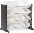 Humble Crew Kids Toy Storage Organizer with 12 Plastic Bins, Espresso/White – Removable Bins for Playroom, Bedroom, Toddler Furniture for Boys and Girls Ages