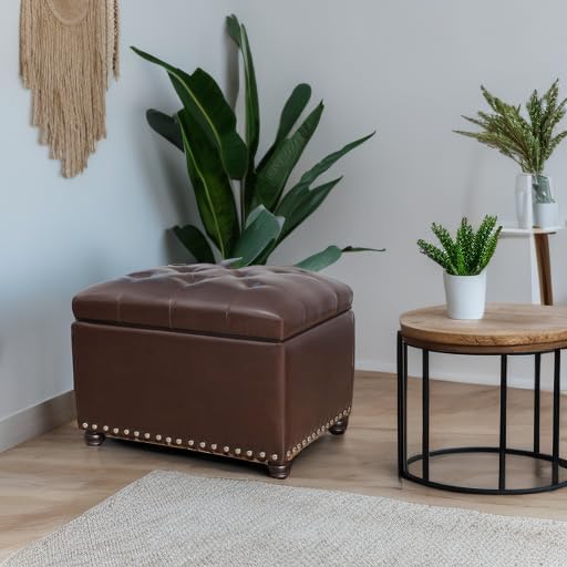 Joveco Leather Storage Ottoman Bench Rectangle 24 Inch Foot Rest Ottomans Stool for Living Room Bedroom(Brown)