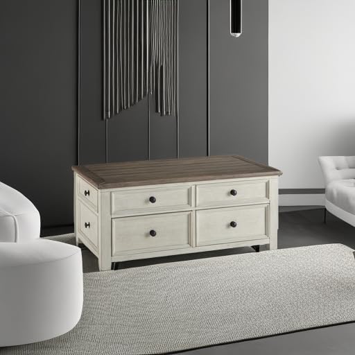 Signature Design by Ashley Bolanburg Farmhouse Lift Top Coffee Table with Drawers, Antique Cream & Brown