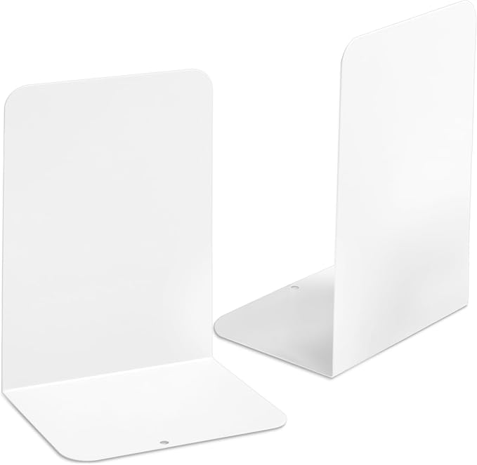 M&G Book Ends 1 Pair, White Large Metal Bookends for Shelves, L-Type Book Stopper for Heavy Books, Non-Skid Bookstand for Office Home School Supplies