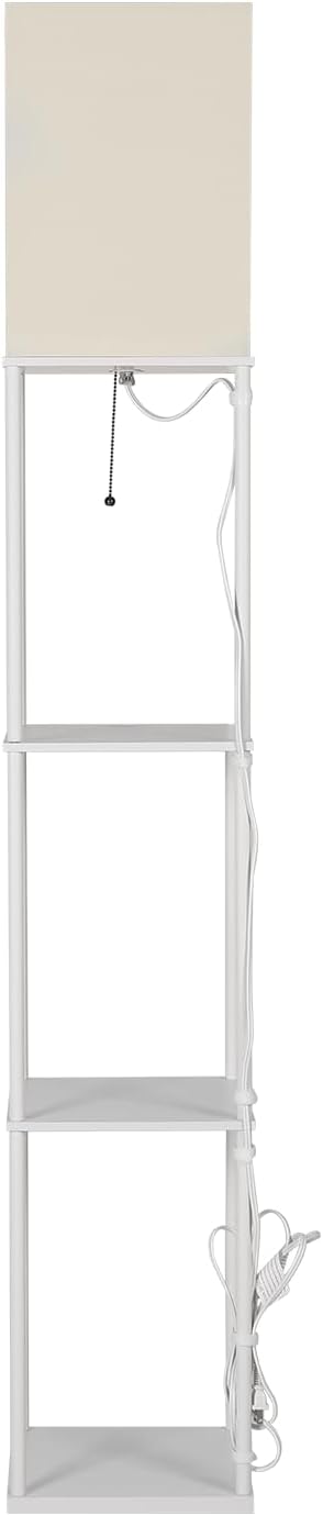 SUNMORY Shelf Floor Lamp with 3-Way Dimmable LED Bulb, Modern Square Standing Lamp with Shelves and White Shade, Corner Display Bookshelf Lamp for Living Room and Bedroom(White)