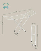 SONGMICS Clothes Drying Rack, Metal Laundry Drying Rack, Foldable, Space-Saving, Free-Standing Airer, with 2 Gullwings, Indoor Outdoor Use, Bed Linen Clothing, White ULLR540W01