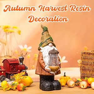 Topadorn Fall Garden Gnome Statue Light, Autumn Harvest Gnome Figurine with Pine Cone on Hand for Fall Harvest Party Thanks, Autumn Thanksgving Gifts for Famliy