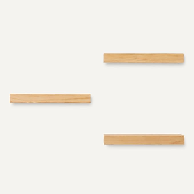 Amazon Basics Wood Floating Wall Shelves, Pack of 3, Pine, 15.8" x 5" x 1.8"