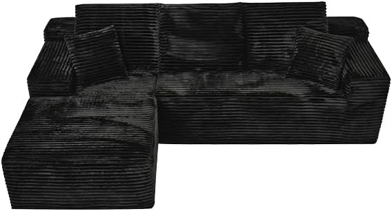 Modular Sectional Sofa Cloud Sectional Couch, 107" Comfy Fluffy L Shaped Light Black Couches for Living Room, Deep Seat Memory Foam Corduroy Boneless Couch Sectionals with Right Facing Chaise Sofa