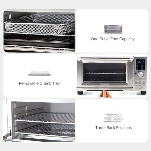 Nuwave Bravo Air Fryer Toaster Smart Oven, 12-in-1 Countertop Convection, 30-QT XL Capacity, 50°-500°F Temperature Controls, Top and Bottom Heater Adjustments 0%-100%, Brushed Stainless Steel Look
