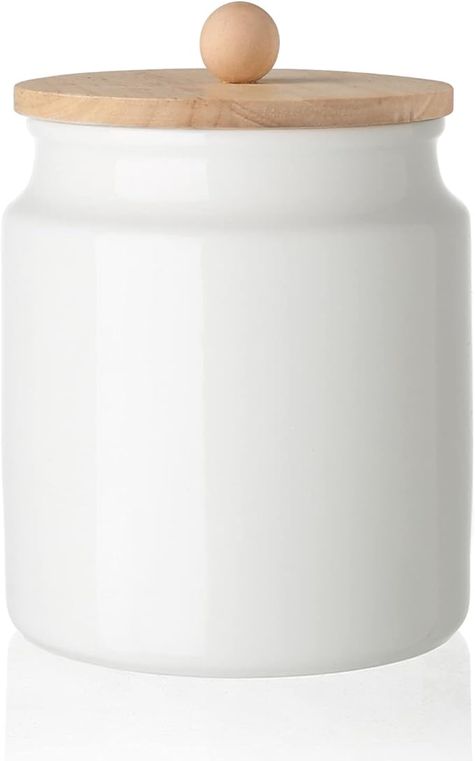 Sweejar Ceramic Kitchen Canisters, 28 FLOZ Porcelain Food Storage Jar with Airtight Seal Wooden Lid, Home Container Serving for Coffee Beans, Tea-leave, Sugar, Salt and More, Tool Bucket (White)