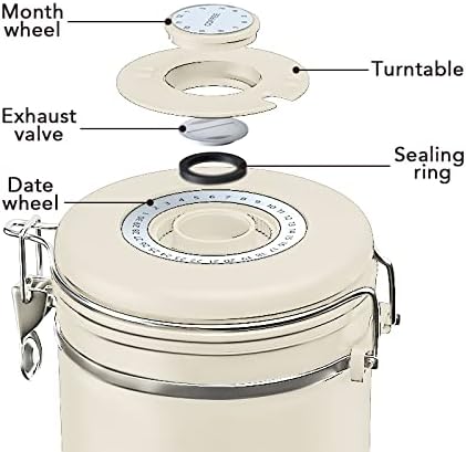 ShanSon Coffee Canister Airtight Coffee Container Stainless Steel Coffee Bean Storage Container with Scoop Coffee Canister for Beans Grounds Sugar Flour Tea Cereal,11OZ, Beige