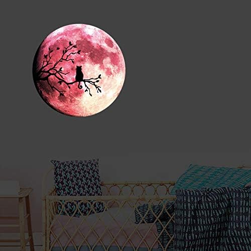 Quanhaigou Glow in The Dark Wall or Ceiling Moon Stickers – Luminous Decal Sticker for Simulated Planet Effect at Night – Red 3D Earth Black Tree Cat