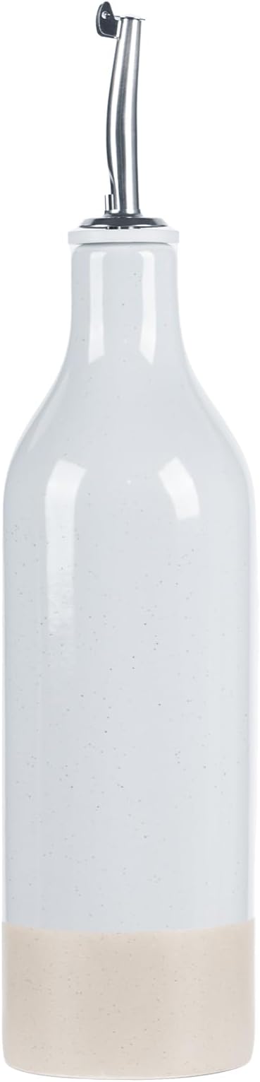 famiware Milkyway 16oz Ceramic Olive Oil Dispenser Bottle, 1 Piece Oil Dispenser for Kitchen with Stainless Steel Pourers, Suitable for Storage Vinegar, Soy Sauce, Coffee Syrup, Liquids, Light Gray