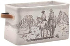 Western Desert Cowboy Storage Basket Cube Storage Bins Organizer Bag Collapsible Closet Shelf Baskets with handle for Baby Cloth Pet Toy Book 14.2×10.2×8.3 IN