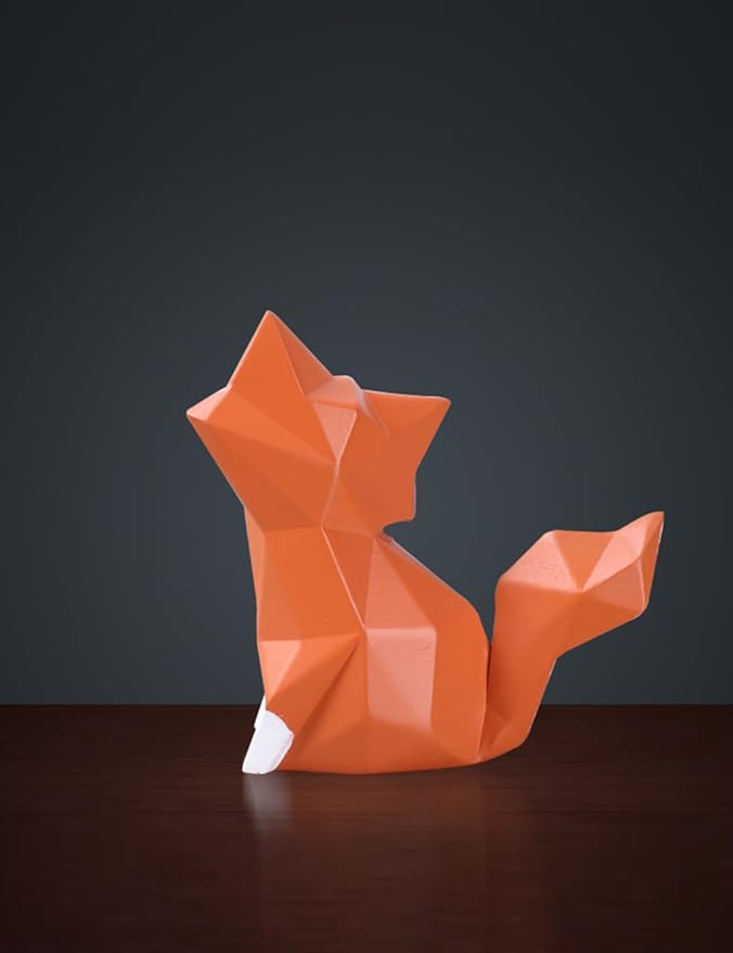 HAUCOZE Fox Figurine Gifts Geometric Sculpture Decor Animal Gifts Statue Polyresin Arts 4.0 inch